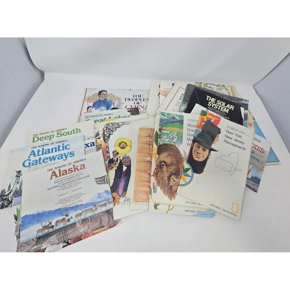 VINTAGE NATIONAL GEOGRAPHIC LOT OF 47 MAPS POSTERS INFO EPHEMERA COLLECTIBLE 70s